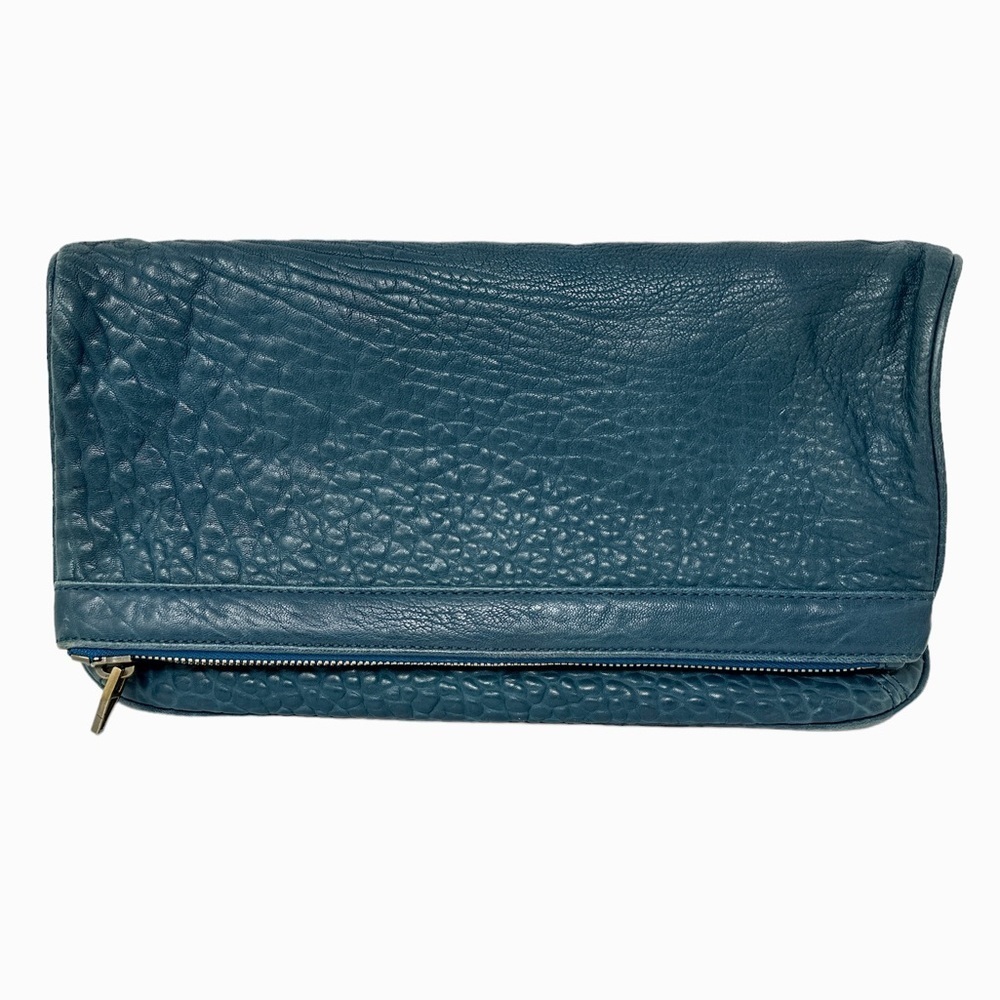 ALEXANDER WANG Textured Lambskin Dumbo Fold Over Clutch in Blue